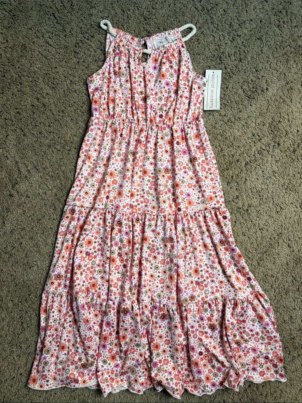 Social Academy Girls' Pink Floral Tiered Maxi Dress